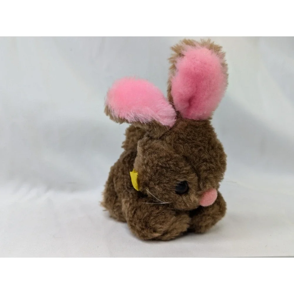 Russ Brown Mini Rabbit Plush 4 Inch Pink Ears Lot‎ of 2 Stuffed Animal Toy